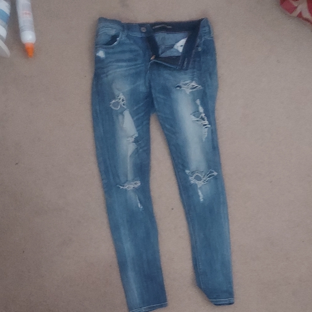 Express Blue Skinny Jeans with Vintage Distressing